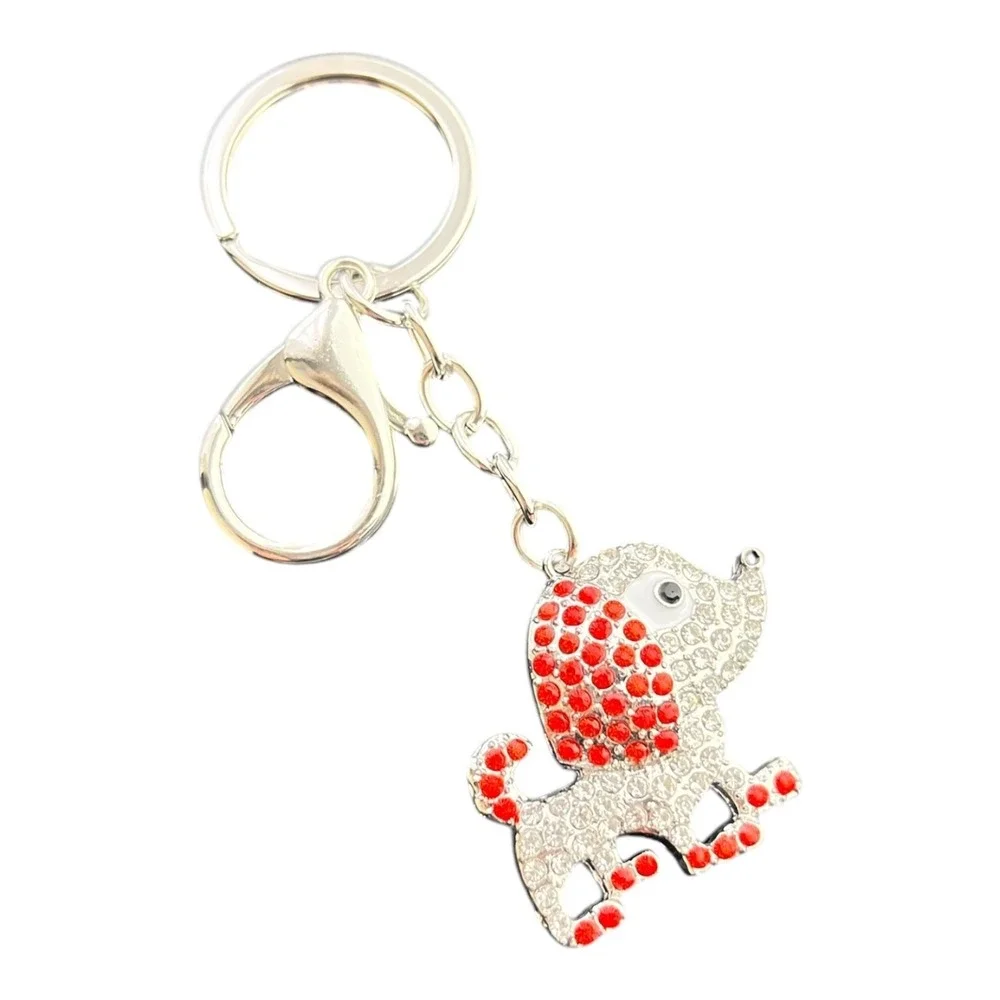 Women's Silver Red Rhinestone Dog Charm Key Chain Bling 4